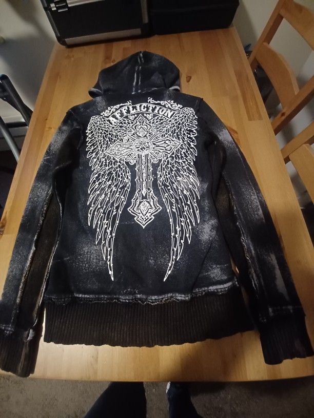 Affliction Rinestone Angel Wings Cross Jacket Women's Small
