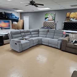 Gray Fabric Reclining Wrap Around Sectional . Tax Refund Sale!