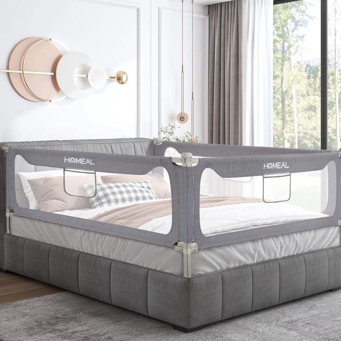 HOMEAL King Bed Rail for Toddlers with U-Shape Base, Toddler Bed Rail Guard for Kids, Toddler Bed Rail for California King Size Bed Mattress