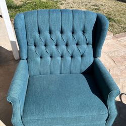Noble House Albert Oversized Tufted Fabric Push Back Recliner Blue