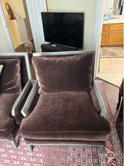 Modern Brown Velvet Accent Chairs with Silver Wood Frame