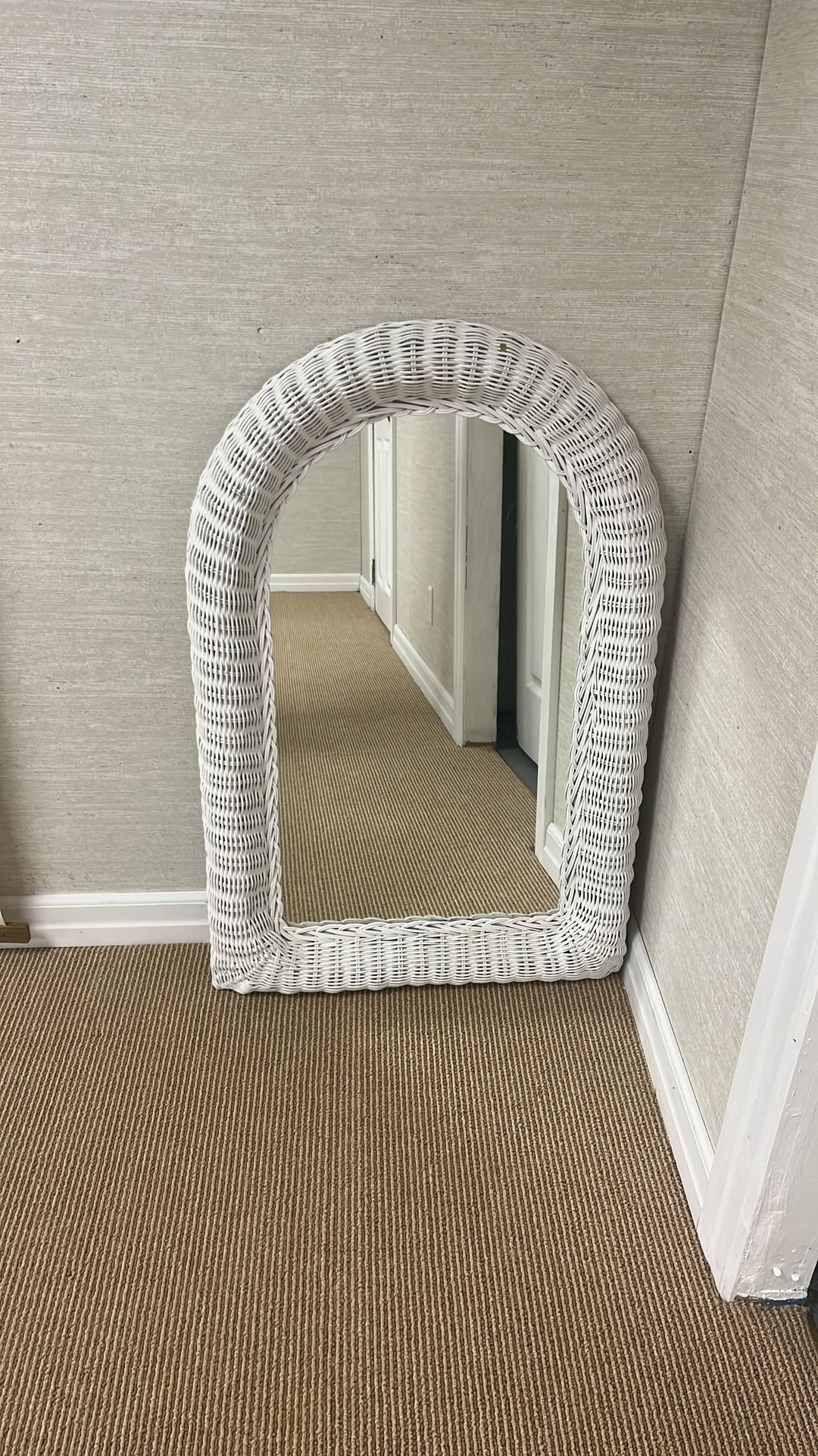 Vintage White Wicker Wall Mirror 36 X 24