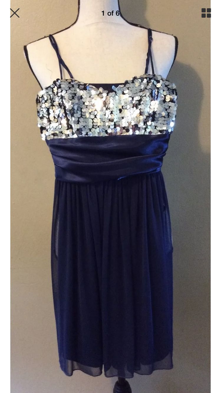 Speechless Dark Blue Silver Sequin Party Cocktail Evening Prom Mini Dress Sz S