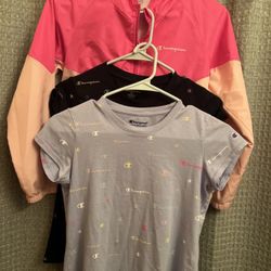 LOT 6/Champion Full-Zip Jacket Girl's XL Pink/black Tshirt XL & L/purple Tshirt LG/2 Leggings Black And Pink