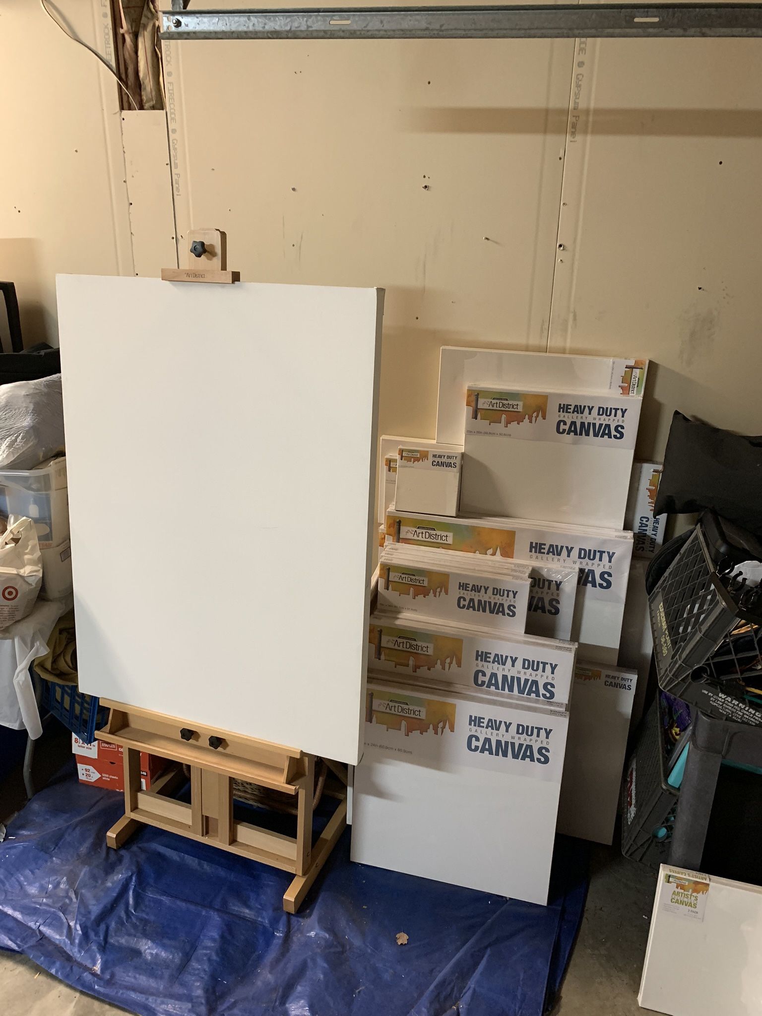 Full Home Art Studio With Paint, Mediums, Canvases And Easel