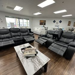 Black Leather Recliner Sofa & Loveseat 