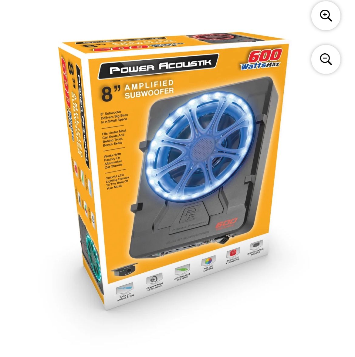Power Acoustik USW-80L Low Profile 8" Car Subwoofer Enclosure, 600W Class D Amplifier + LED Lighting (New)