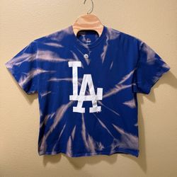 Men’s 2XL MLB Los Angeles Dodgers Big LA Blue Bleached Upcycled Tie Dye Shirt