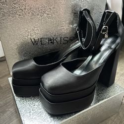 WETKISS Satin Chunky Platform Heels