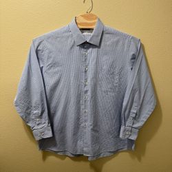 Men’s 18 34/35 Van Heusen Blue White Check Air Regular Fit Stretch Dress Shirt