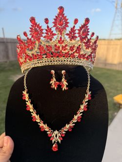 Ruby Red Crown & Jewelry Set – Quinceañera Princess Set 👑❤️