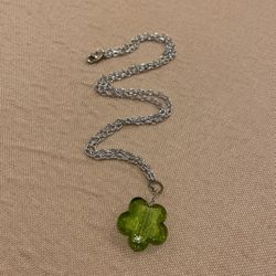Silver Tone Necklace And Lucky Charm Pendant 