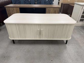 47.2 Inch Mid Century Modern Coffee Table with Storage, Rectangle Wood Coffee Table with Sliding Tambour Door