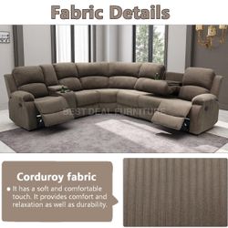 Brown Corduroy Fabric Recliner Couch