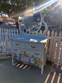Vintage Floral Dresser with Mirror