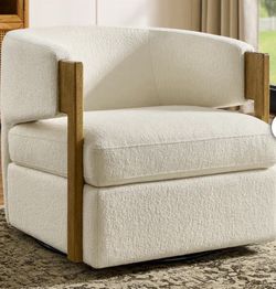 Modern Cream Bouclé Swivel Accent Chair |