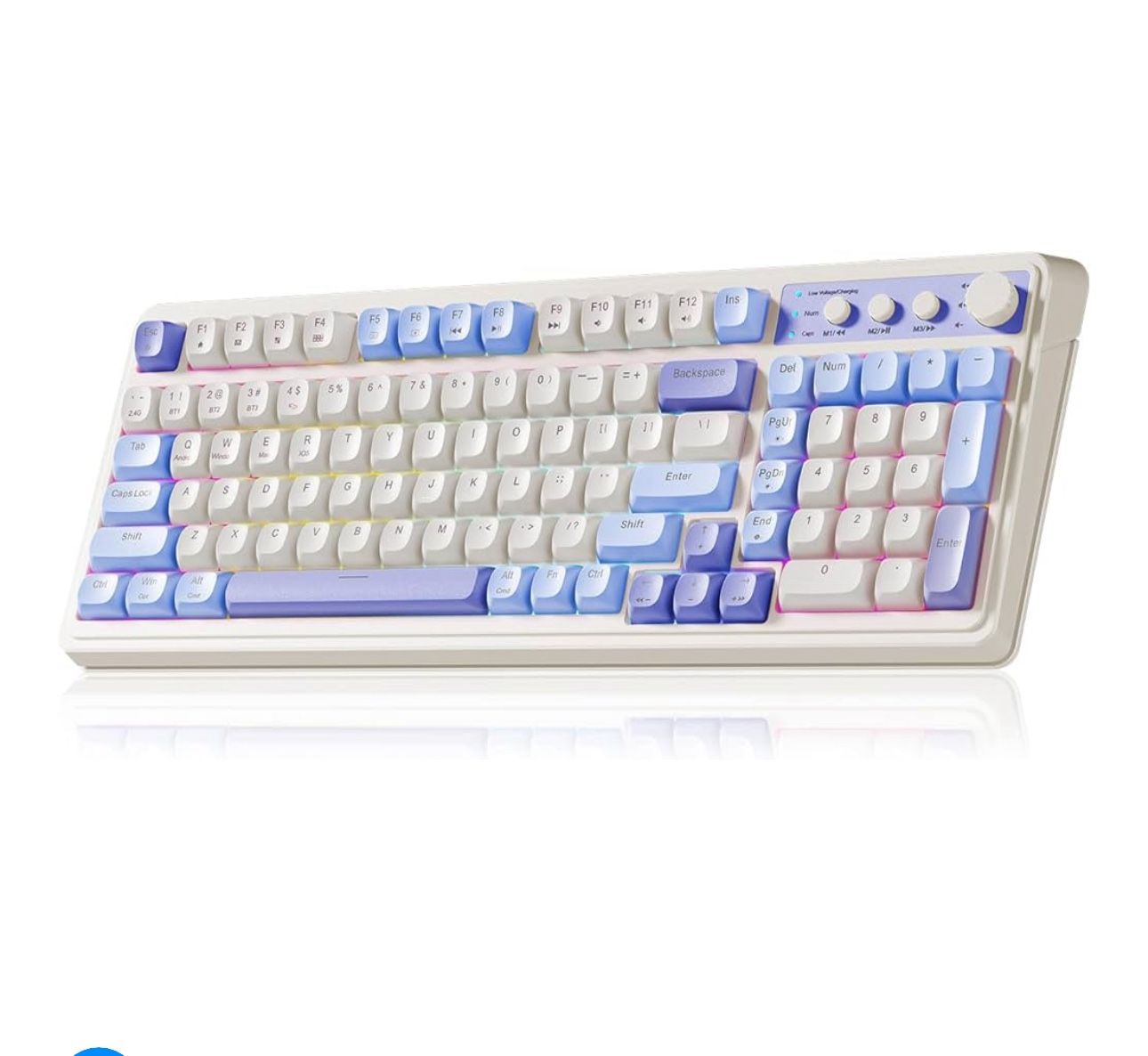 AULA 99 Key Keyboard, Tri-Mode Bluetooth/2.4GHz/USB-C Cute Creamy Gaming Keyboard with Number Pad RGB Backlit, Media Knob Custom Mechanical Feel 