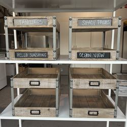 Set of 4 Rustic Wood + Galvanized Metal 2-Tier Desktop Organizers – World Market