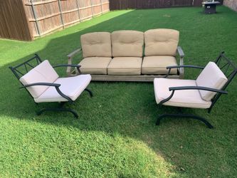 Very comfy outdoor wooden couch with two Rocking chairs