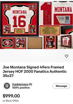 Joe Montana Signed Framed 49ers Jersey HOF 2000