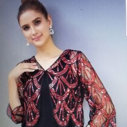 New- Embroidered Beaded Shawl Wrap (Red) With Quarter SLEEVES.   Accepting Offers 