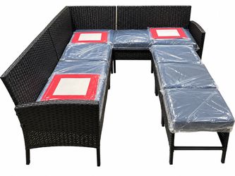 Assembled New 6 Pcs Small Outdoor Patio Furniture Set Wicker Sectional Sofa with Seat & Back