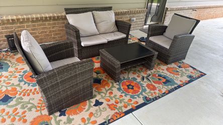 : 4-Piece Wicker Patio Set w/ Coffee Table + Cushions