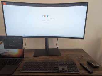 Samsung 34" Ultrawide Curved Monitor + Logitech Keyboard, Mouse & Anker Dock — Full Desk Setup