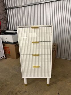 White 4-Drawer Dresser with Gold Handles