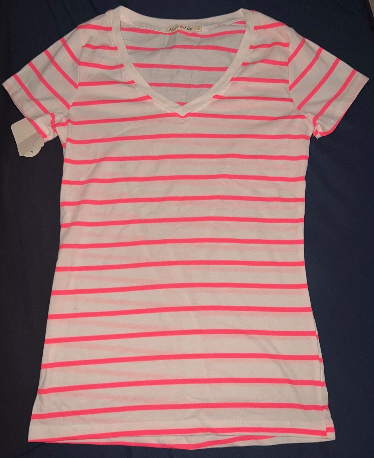 New White & Pink Stripe Medium Junior Shirt $8