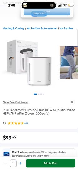 Pure Enrichment PureZone True HEPA Air Purifier White HEPA Air Purifier (Covers: 200-sq ft )