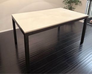 Modern Dining Table - White Quartz & Black Steel 60” x 36” (Room & Board Parsons)