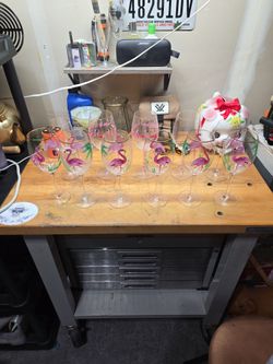 Flamingo Hand-Painted Wine Glasses Set of 10