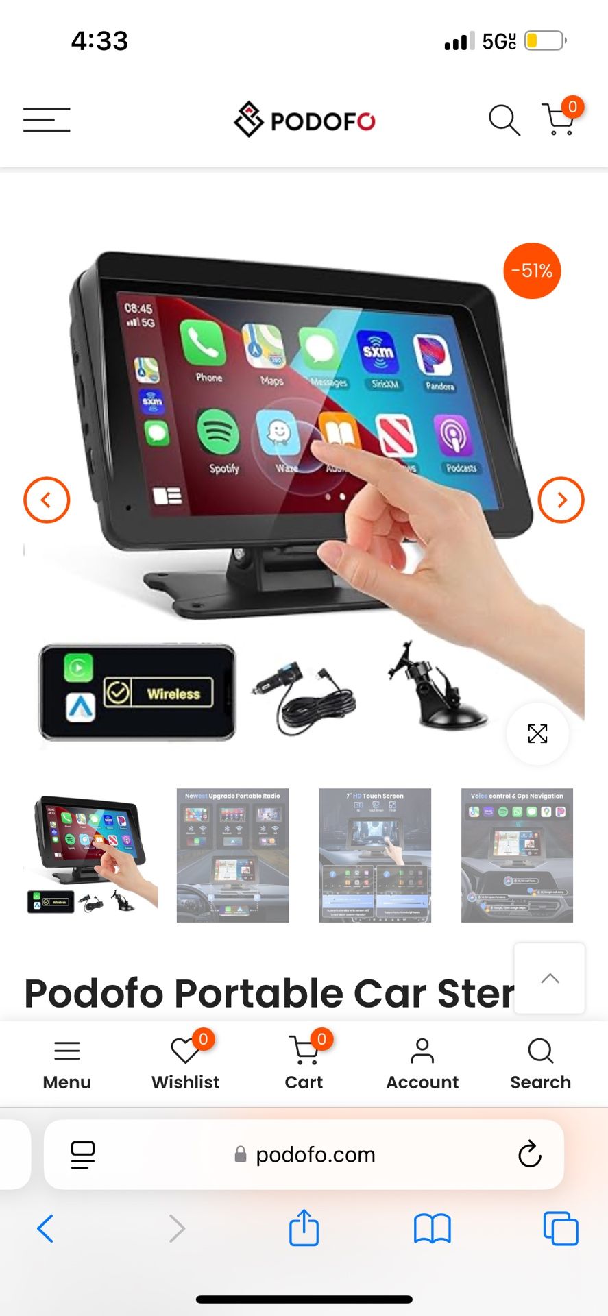 Podofo Portable Car Stereo Wireless Carplay Android Auto,7 Inch Touch Screen Car Radio with Bluetooth Hands-Free/Mirror Link/Maps Navigation/Voice Con