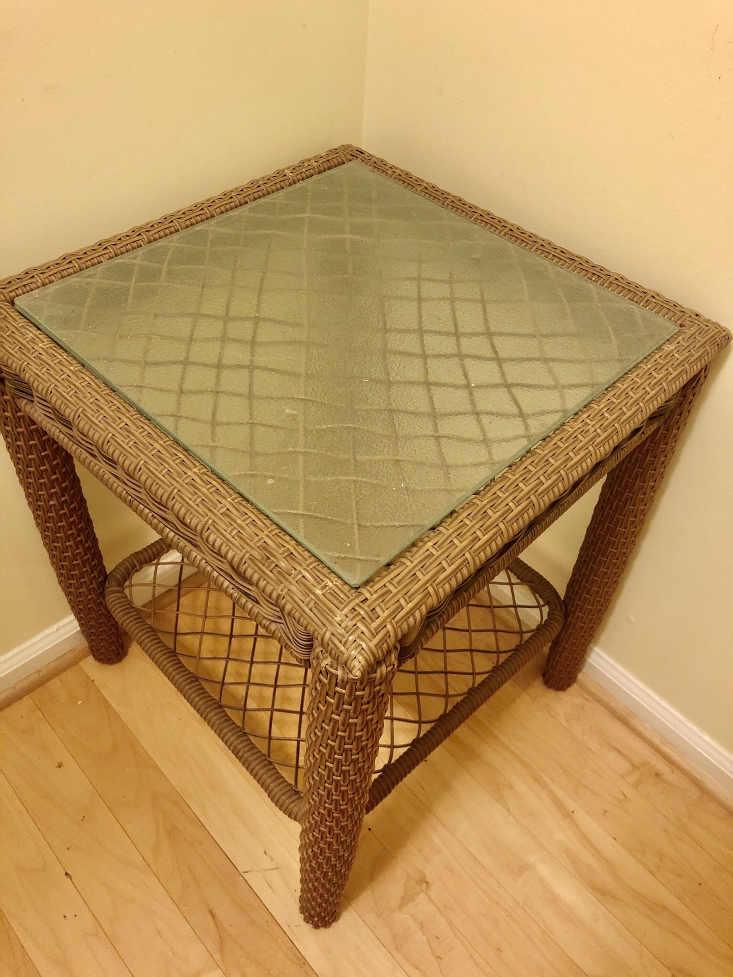 A set of two side tables perfect for outdoor patio or inside