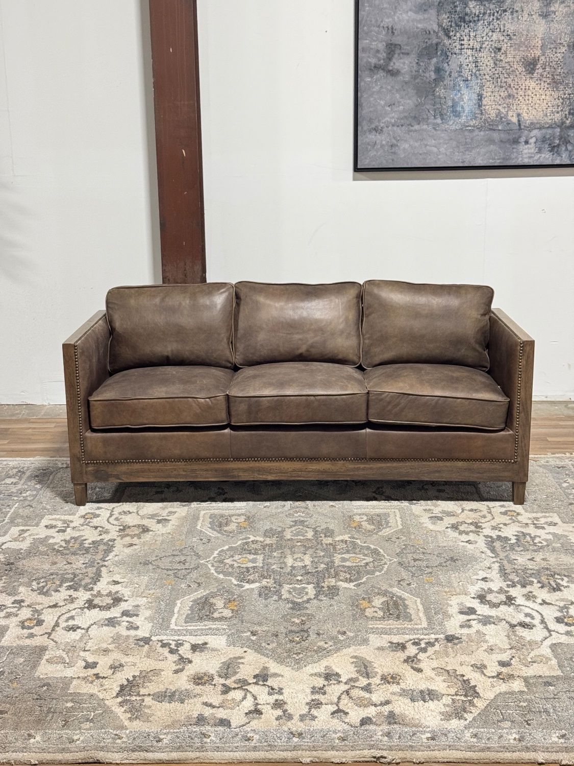 Rustic Brown Leather Sofa (Retail $3,749)