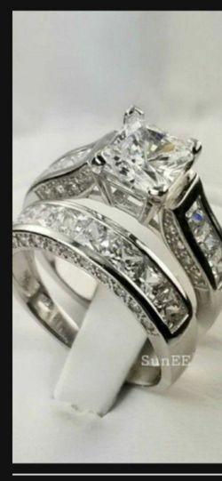 ❤Womens Wedding Engagement Ring Set Princess White Cz 925 Sterling Silver Sz 5-10❤️