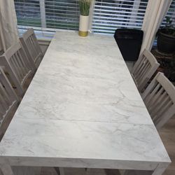 Expandable Dining Table (White Marbled Color) Chairs Not Included 