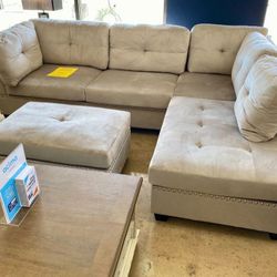 Sienna Stone Velvet Sectional with Ottoman