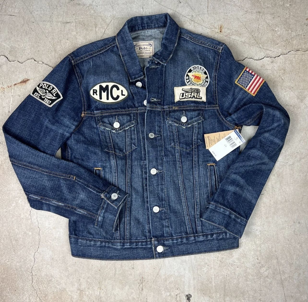 Polo Ralph Lauren USRL Riders Crest Trucker Denim Jean Jacket Blue New Men’s S/P