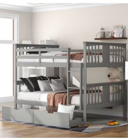 Full size grey bunk bed frame