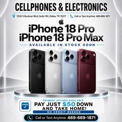18 pro max 256gb,512gb 1tb unlocked brand new pre order now 🤩 - On payments with just $50 down today 🤩 no credit needed fast approval (free screen p