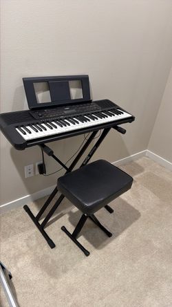 keyboard setup: Yamaha 61-key keyboard with folding stand and padded bench, $100. Everything works, great for kids learning piano. Pickup in Duvall
