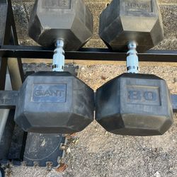 80lb Hex Rubber Dumbbell Set Weights 