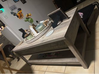 Gray Wood-Look Console Table with Shelves
