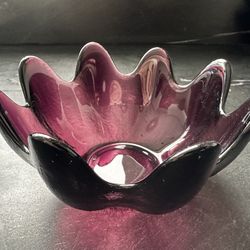 Signed Purple Blenko Lotus Bowl