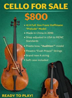 Cello 4/4 Full Size with Bow and Soft Case