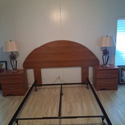 Queen Bed Set Comes With Frame And Box Spring No Mattress No Lamps Can Be Bought Separately 