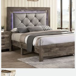 Queen bed frame with headboard , dresser with mirror and 1 night stand