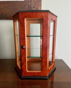 Vintage Silvestri Burlwood Tabletop Glass Display Cabinet